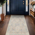Beige Blue Washable Rugs for Living Room - 4x8 Vintage Boho Eclectic Pastel, Washable Low Pile Non Slip Area Rug for Bedroom Beside Bed, Door Mat Indoor Entrance, Kitchen, Home Floor Decor