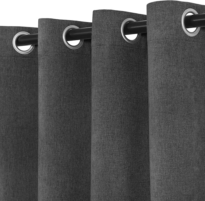 Macochico 100% Blackout Chenille Curtains 96 Inches Long for Hotel Nursery Noise Reducing Thermal Curtains for Bedroom Living Room Grommet Dark Grey Curtains with Tieback 52" Wx96 L Classic 1 Panel