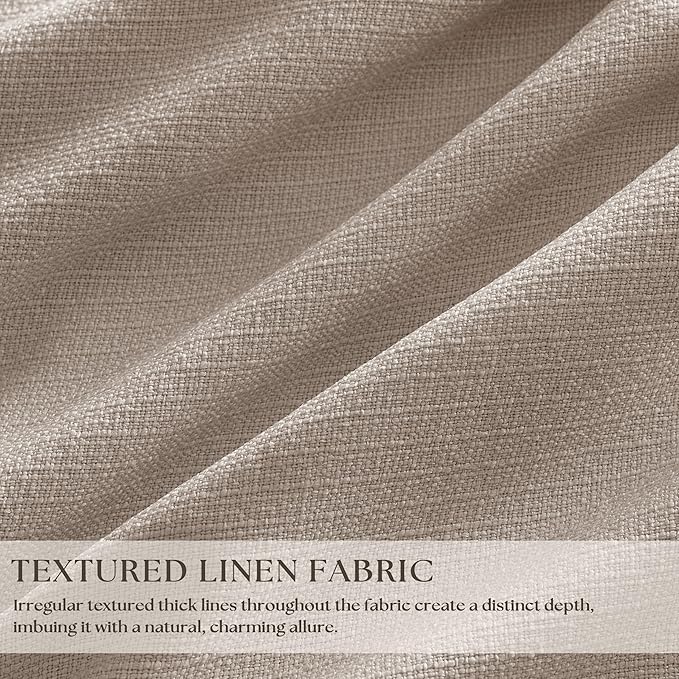 Pleated Linen Blackout Curtains 112 Inches Long for Living Room Pinch Pleat for Track System Custom Made Memory Shape Drape 100% Black Out Light Blocking Bedroom Window Curtain Greige Burlywood Birch