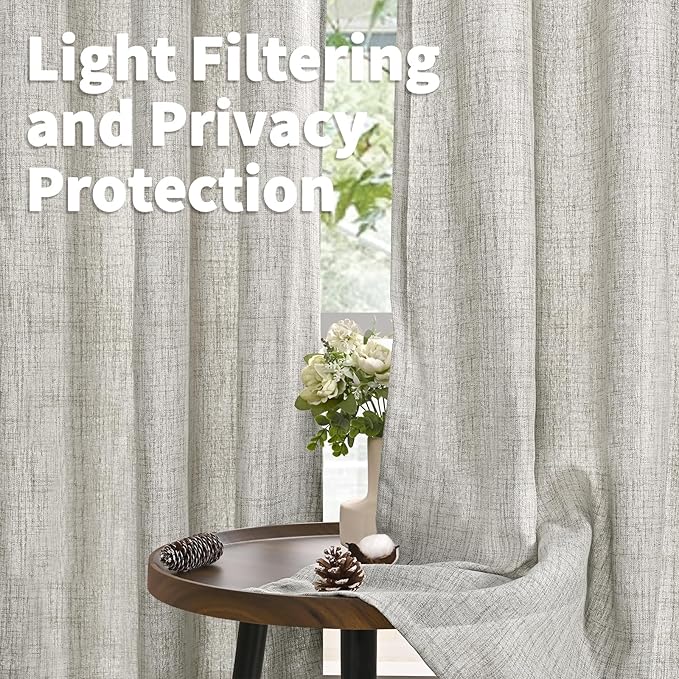 YoungsTex Linen Curtains 63 Inches Length Dark Grey Textured Light Filtering Drapes with Bronze Grommet for Short Living Room Bedroom, 2 Panels, 42 X 63 Inch