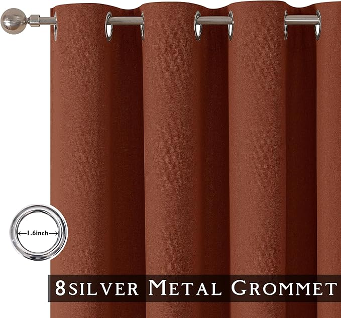 ChrisDowa 100% Blackout Terracotta Solid Curtains 108 Inches Long 2 Panels for Bedroom Living Room,Farmhouse Room Darkening Thermal Insulated Soundproof Grommet Top Window Treatment Drapes,52x108