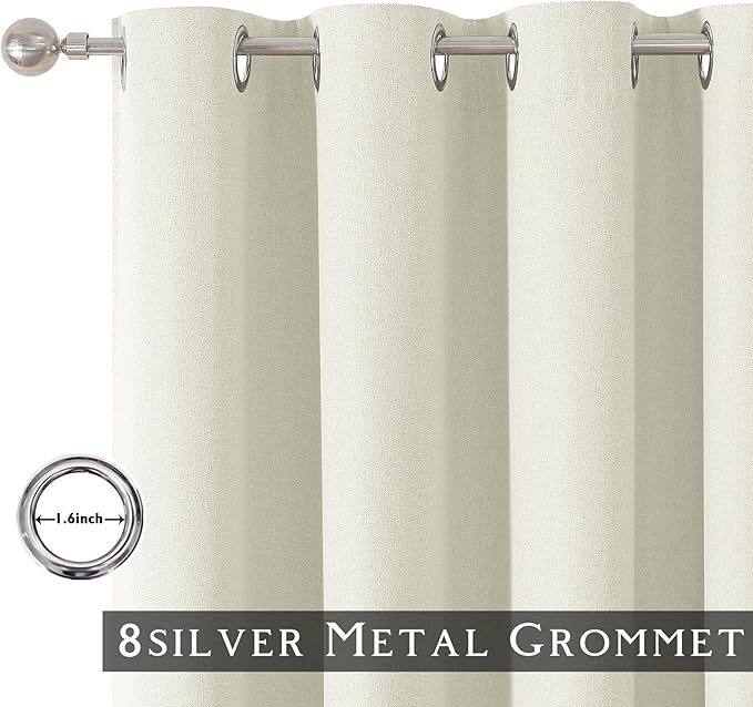 ChrisDowa 100% Blackout Iovry Solid Curtains 102 Inches Long 2 Panels for Bedroom Living Room,Farmhouse Room Darkening Thermal Insulated Soundproof Grommet Top Window Treatment Drapes,52x102