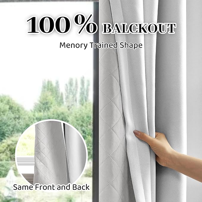 Soundproof 100% Blackout Curtains 96 inches, 3 Layers Thermal Insulated Back Tab Drapes for Door Window Nursery Divider Living Room, with Pin Hooks Grayish White 50x96 Inch 1 Panel