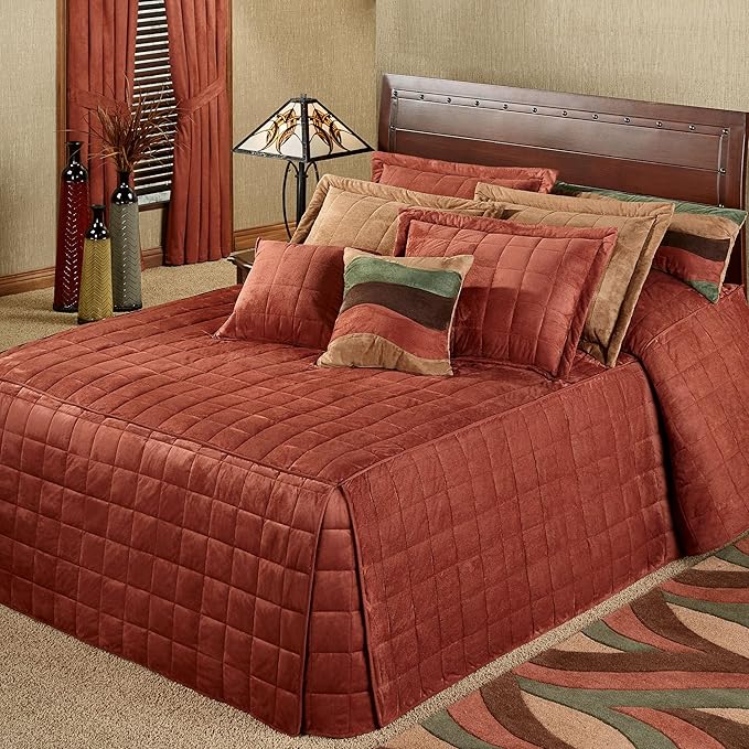 Touch of Class Camden Luxury Bedding | Warm Russet Color | Grande Fitted Bedspread | Faux Suede Box Quilted Design | Designed 3 Piece Set Includes Cal King Bedspread and 2 King Shams