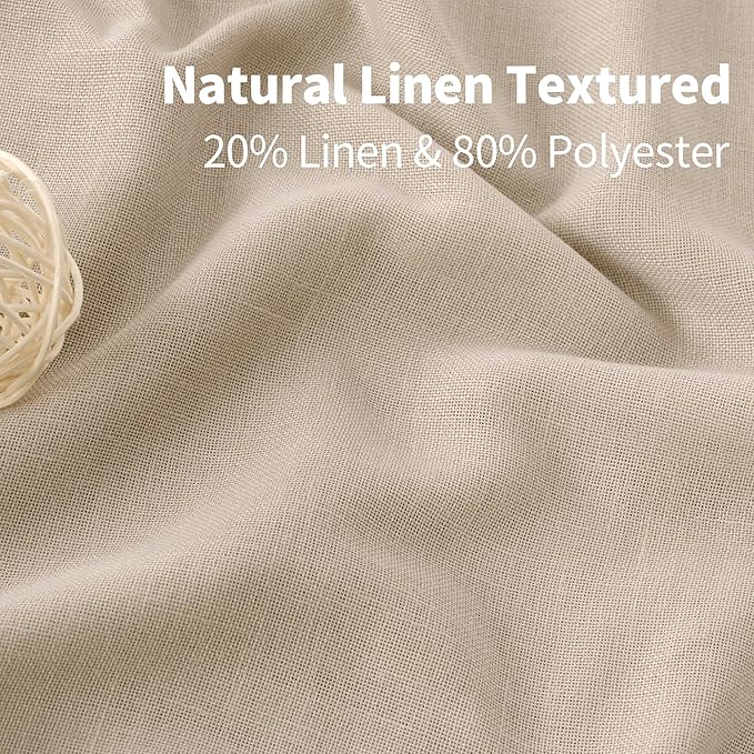 YoungsTex Short Linen Sheer Curtains 63 Inch Length for Window Natural Textured Drapes Light Filtering for Bedroom Living Room Lightweight Grommet, Light Tan, 2 Panels, 42 X 63 Inch
