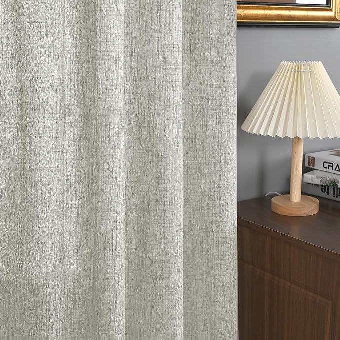 YoungsTex Linen Curtains 72 Inch Length Light Grey Textured Window Drapes with Bronze Grommet Light Filtering for Bedroom Living Room Office, 2 Panels, 42 X 72 Inch