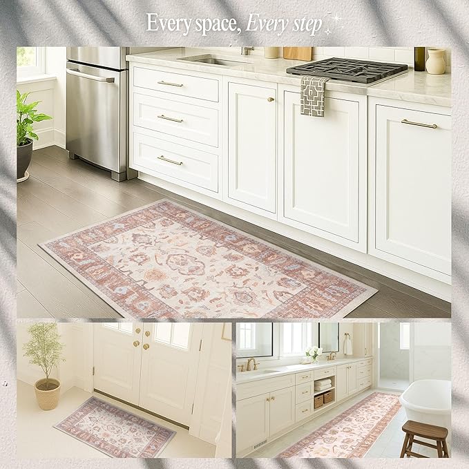 Fame Rugs Brown Modern Oushak Rug 2'6"x10, Vintage Turkish Colorful Oriental Antique Inspired Foldable Long Washable Runner Rugs, Luxury Living Room Bedroom (383BB, 2'6" x 10')