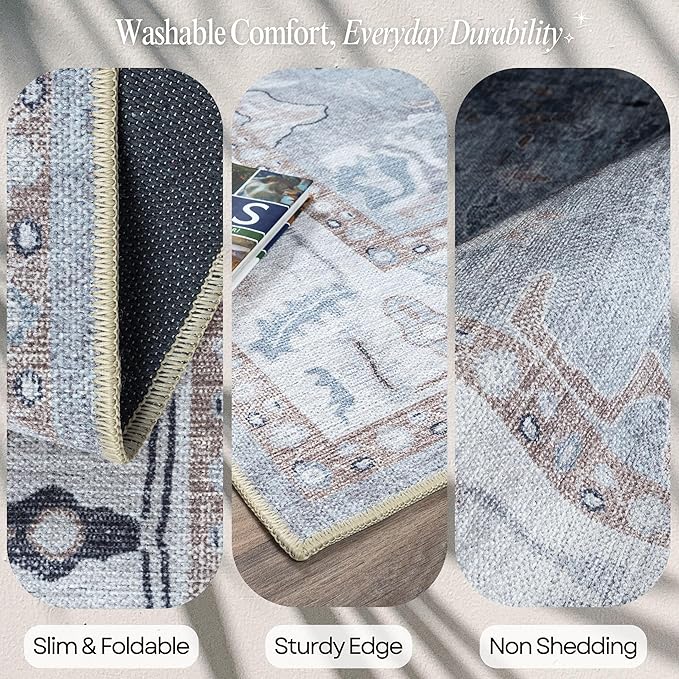 Fame Rugs Gray Modern Oushak Rug 9x12, Vintage Turkish Colorful Oriental Washable Antique Inspired Oversize Area Rugs, Luxury Living Room Bedroom (Gbeige, 9' x 12)
