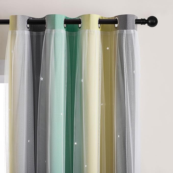XiDi Curtains for Bedroom Decor, Rainbow GreenYellowGrey34/90/1