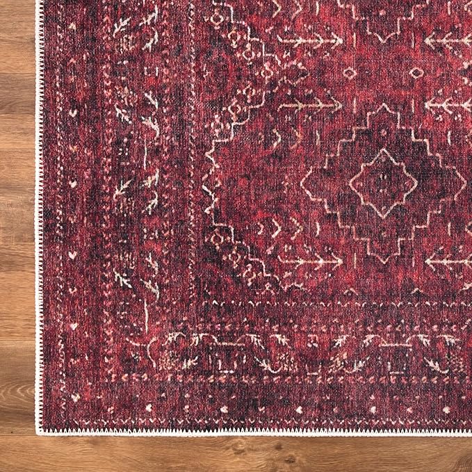 Bloom Rugs Washable Non-Slip 3' x 5' Rug - Dark Red Traditional Bordered Area Rug for Living Room, Bedroom, Dining Room, and Kitchen - Exact Size: 3' x 5'