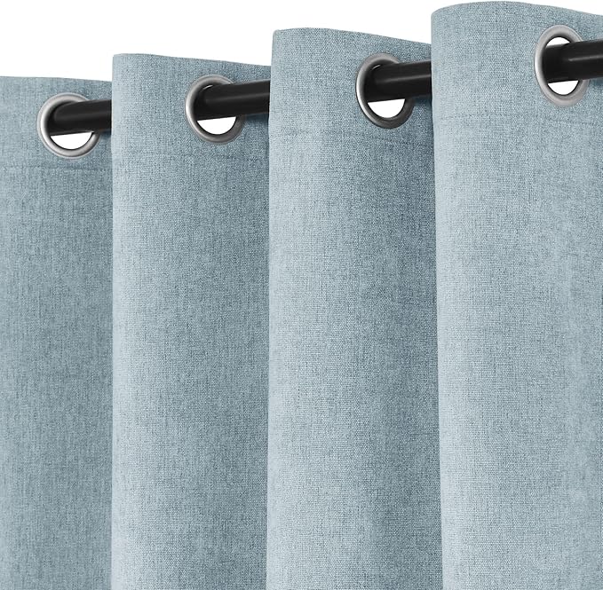 Macochico 100% Blackout Curtains Insulted Window Panels for Bedroom Living Room Dining Room Luxury Chenille Curtains Classic Home Decor Light Blue Curtains with Tieback 52" Wx72 L Grommet 1 Panel
