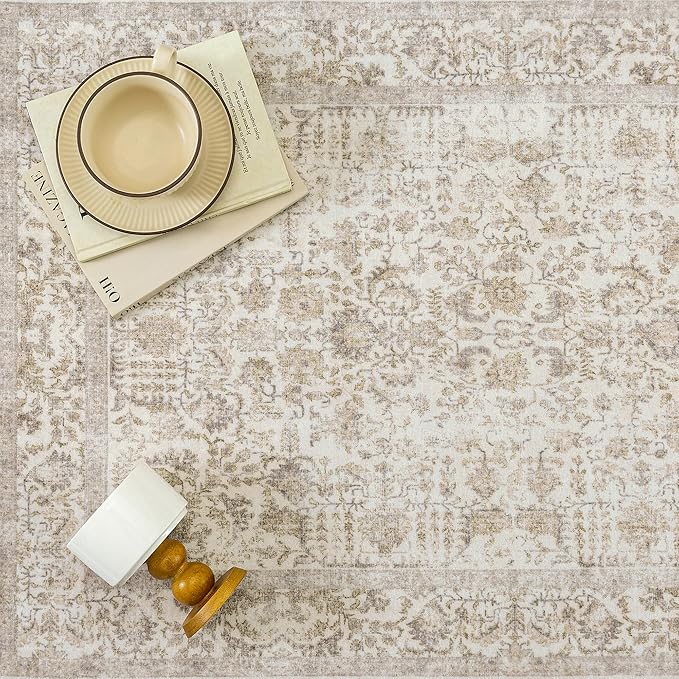 Light Brown Runner Rug 2x7 Hallway Machine Washable Kitchen Vintage Distressed Non Slip Long Carpet Indoor Retro Floral Bedroom Accent Throw Rug for Bathroom Office Laundry Dining Room