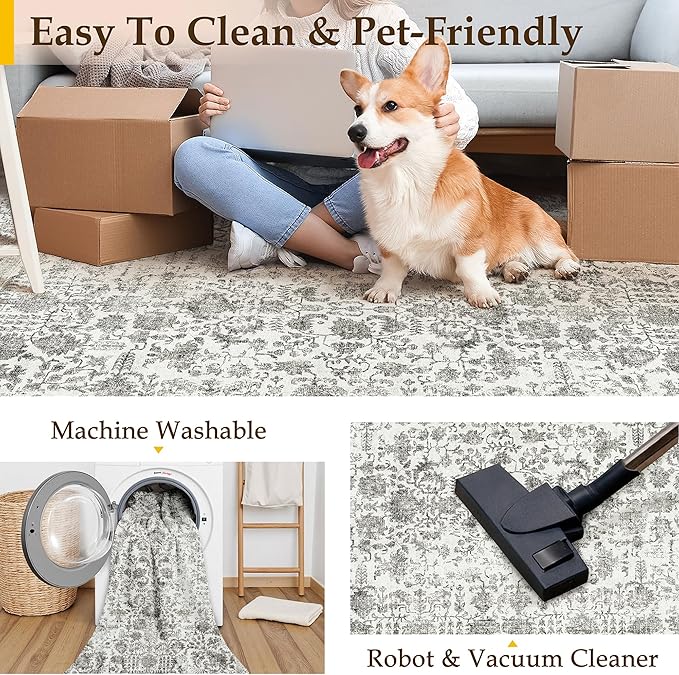 Black Runner Rug 2x8 Hallway Machine Washable Kitchen Vintage Distressed Non Slip Long Carpet Indoor Retro Floral Bedroom Accent Throw Rug for Bathroom Office Laundry Dining Room