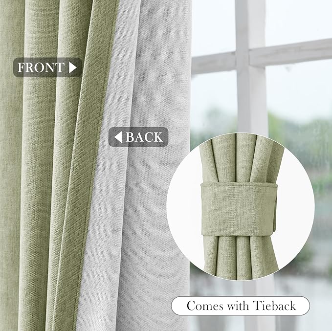 Macochico Thermal Blackout Chenille Curtains 100% Blackout Window Draperies for Living Room Bedroom Auditorium Banquet Hotel Green Tint Curtains with Tieback Classic Home Decor 72" Wx102 L 1 Panel