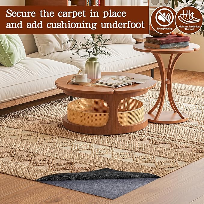 Rug Pad Waterproof Non-Slip 3x5 ft, 1/8" Thick Felt Cushion Pad for Area Rugs – Protects Hardwood, Tile & Laminate Floors – Keeps Rugs Flat & Secure
