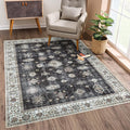 Bloom Rugs Washable Non-Slip 9' x 12' Rug - Black/Ivory Traditional Area Rug for Living Room, Bedroom, Dining Room, and Kitchen - Exact Size: 9' x 12'