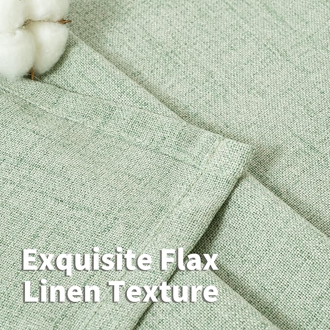 YoungsTex Sage Green Linen Curtains for Bedroom 63 Inch Long with Bronze Grommet Privacy Light Filtering Drapes for Short Living Room Rustic Office, 38 x 63 Inch, 2 Panels
