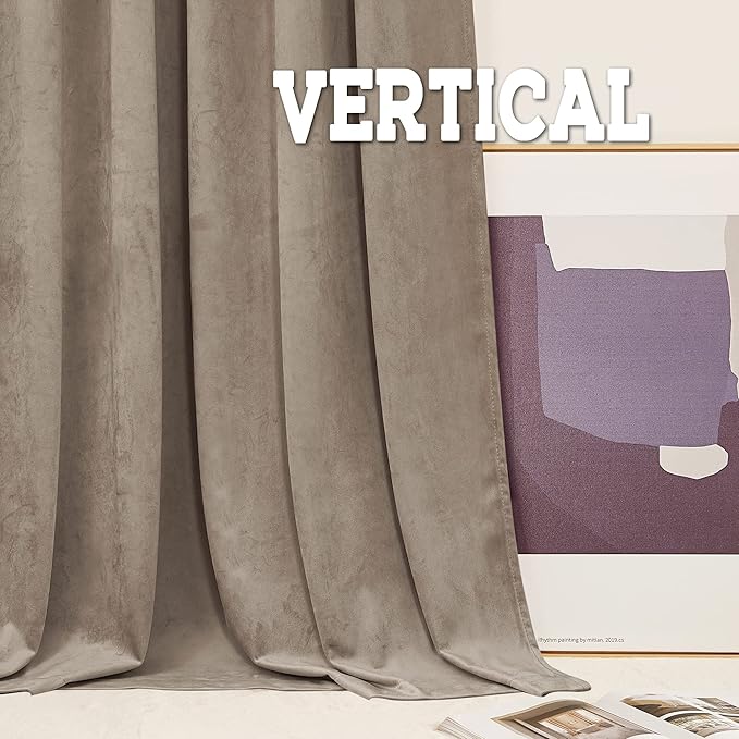 RYB Home Velvet Curtains 96 inches for Sliding Door - Blackout Curtains for Living Room, Thermal Insulated Panels Soft Luxury Window Decor for Kids Bedroom, W62 x L96, Taupe, 2 Panels