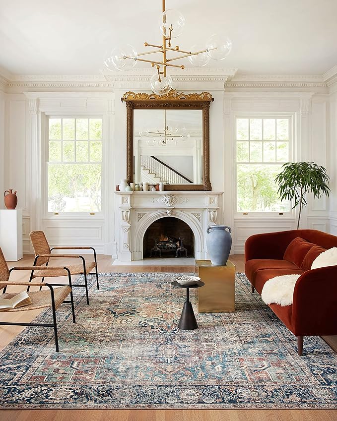 Loloi Margot Collection MAT-02 Terracotta/Lagoon 2'-6" x 11'-6" Runner Rug feat. CloudPile, No-Shed Easy Clean Large Patterned Area Rug for Living Room, Bedroom, Dining Area