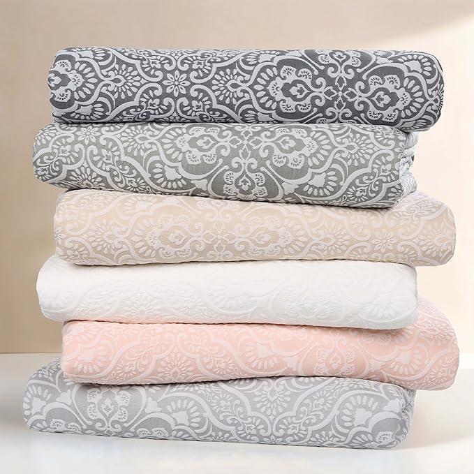 Superior 3 Piece Bedspread Set, Home Bed Decor, Decorative Bed Spread, 2 Pillow Shams, Medium Weight Blanket, Floral Matelasse Coverlet, Bedding Essentials, Enzy Collection, Queen, Ivory