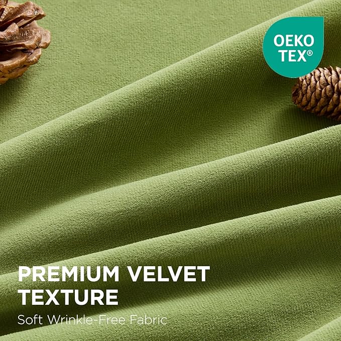 Joydeco Moss Green 100% Blackout Curtains 90 Inch 2 Panels, Luxury Thermal Green Velvet Curtains for Bedroom Living Room, Soundproof Blackout Window Drapes, Grommet Top (52W x 90L)
