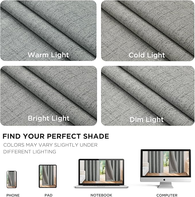 Joydeco Blackout Curtains for Bedroom - 84 Inch Long 100% Light Blocking 2 Panels Light Grey Drapes, Thermal Insulated Room Darkening Curtains, Linen Textured for Living Room, Rod Pocket & Back Tabs