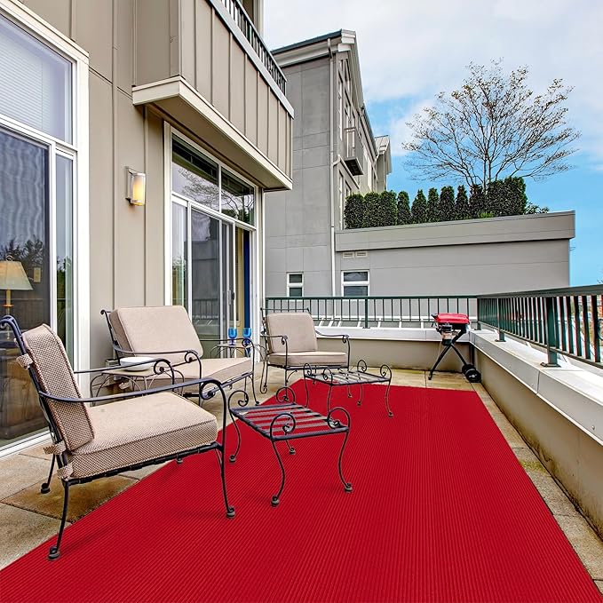 Ottomanson 3'11" x 20' Hallway Runner with Scraper Pile - Extra Durable Non-Slip Rug Mat for Indoor & Outdoor Use - Ideal for Kitchen, Entryway & Garage - High-Traffic Carpet, Red