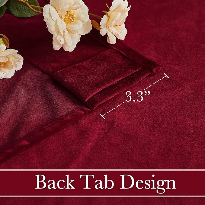 RYB HOME Red Velvet Curtains 80 inches, Back Tab Soft Fabric Room Darkening Thermal Insulated Luxurious Home Decor Curtains for Living Room Bedroom, W 52" x L 80", 2 Panels Set