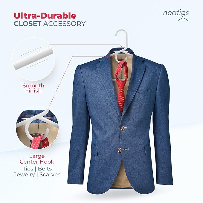 Neaties Heavy Duty Clothes Hangers 50 Pack (54 Count) – Made in The USA – 8lb Capacity Plastic Hangers for Adult Clothing – Durable for Pants, Coats, Jackets, or Jeans – White & Black