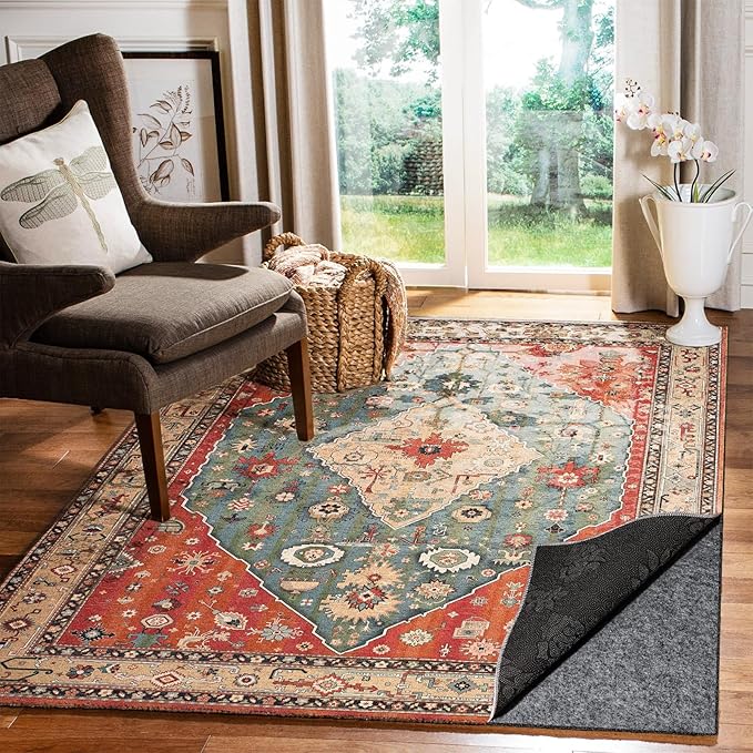 Waterproof Rug Pad, 5x8 Ft Under Area Rug Carpet Pad, Non Slip Rug Pads for All Floors and Hardwood Floors Finishes, Keep Carpets in Place Soft and Prevent Rug from Wrinkling or Buckling