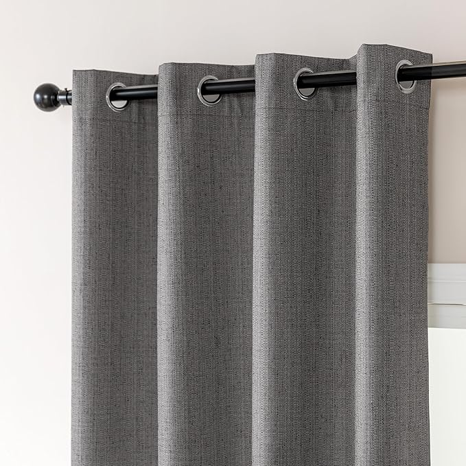 Amazon Basics Faux Linen Blackout Curtains for Bedroom and Living Room, 2-Piece Set with Grommets, 52" W x 72" L, Grey