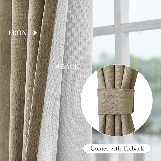 Macochico Extra Wide 100% Blackout Chenille Curtains 100" Wx102 L Thermal Curtains for Sliding Door Room Divider Living Room Bedroom Hotel Soil Brown Blackout Curtains Grommet with Tieback 1 Panel