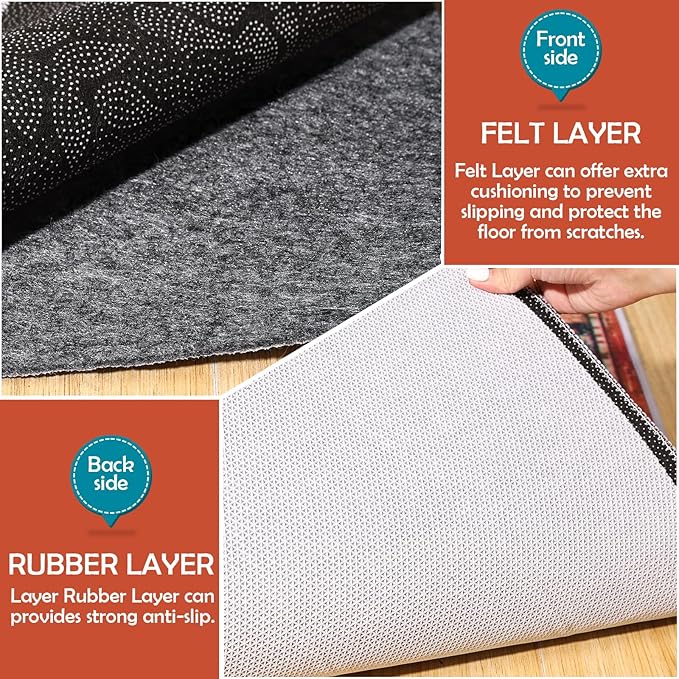 Waterproof Rug Pad, Thick 9x12 Ft Under Area Rug Carpet Pad, Non Slip Rug Pads for All Floors and Hardwood Floors Finishes, Keep Carpets in Place Soft and Prevent Rug from Wrinkling or Buckling