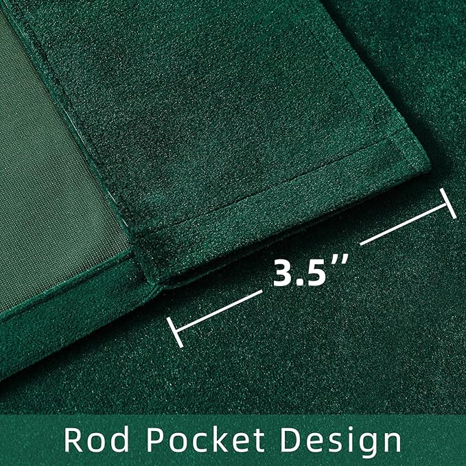 Joydeco Dark Green Velvet Curtains 96 inch Length 2 Panels Burg Set, Luxury Rod Pocket Thermal Insulated Window Blackout Curtain, Room Darkening Drapes for Living Dining Room Bedroom Privacy