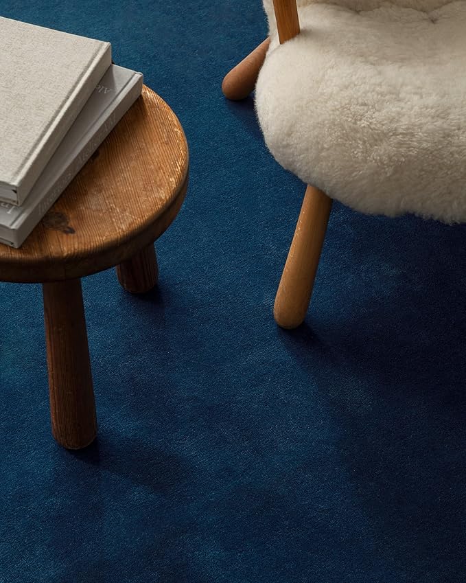 Hand-Tufted Wool Square Area Rug – Soft Premium Wool Carpet for Living Room, Bedroom & Home Décor – 6X6 ft| Deep Blue – Durable, Non-Slip Backing, Handcrafted Rug