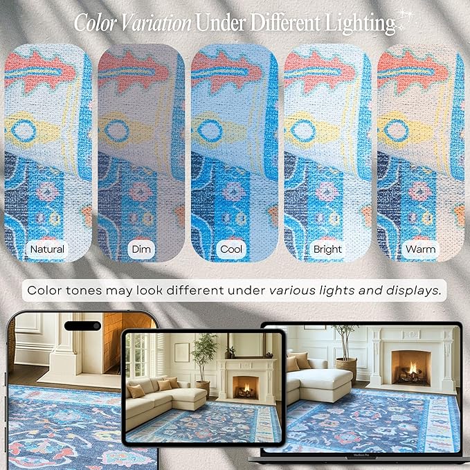 Fame Rugs Blue Modern Oushak Rug 2'6"x13, Vintage Turkish Colorful Oriental Antique Inspired Long Runner Rugs, Luxury Living Room Bedroom (387BNB, 2'6" x 13')