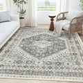 zesthome 5x7 Area Rugs - Ultra-Thin Washble Rug, Stain Resistant Anti Slip Backing Rugs for Living Room,Bedroom, Vintage Home Decor Area Rug (Grey/Orange,5'x7')