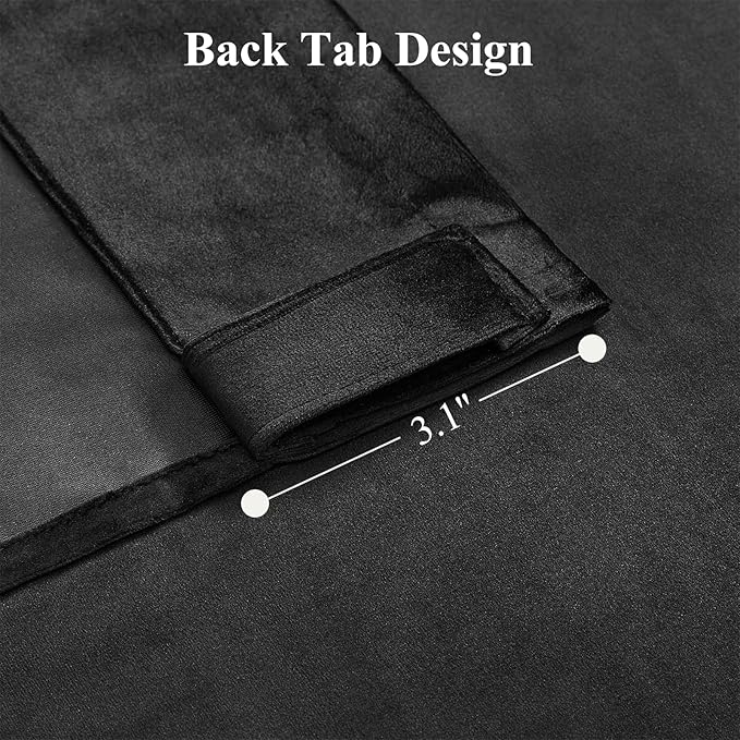 AUSSPVOCT 90 Inch Long Velvet Curtains for Living Room, Light Reducing Thermal Curtain Back Tab & Rod Pocket Elegant Soundproof Soft Room Darkening Window Drapes for Bedroom, W52 x L90, Black, 2 Pcs