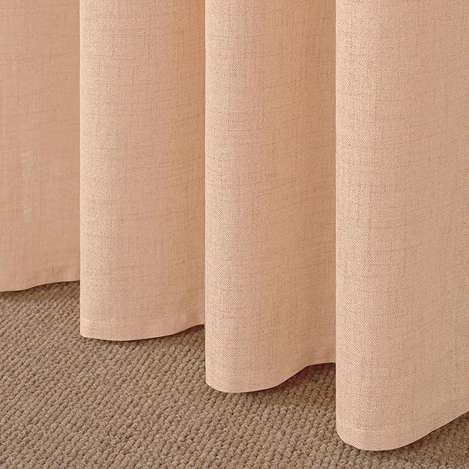 YoungsTex Peach Linen Curtains 90 Inch Length for Living Room, Bronze Grommet Textured Window Drapes Privacy Light Filtering for Bedroom Decorative, 52 x 90 Inch, 2 Panels
