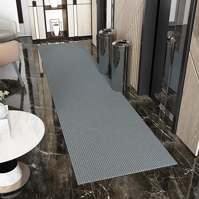 Ottomanson 3'11" x 34' Hallway Runner with Scraper Pile - Extra Durable Non-Slip Rug Mat for Indoor & Outdoor Use - Ideal for Kitchen, Entryway & Garage - High-Traffic Carpet, Gray