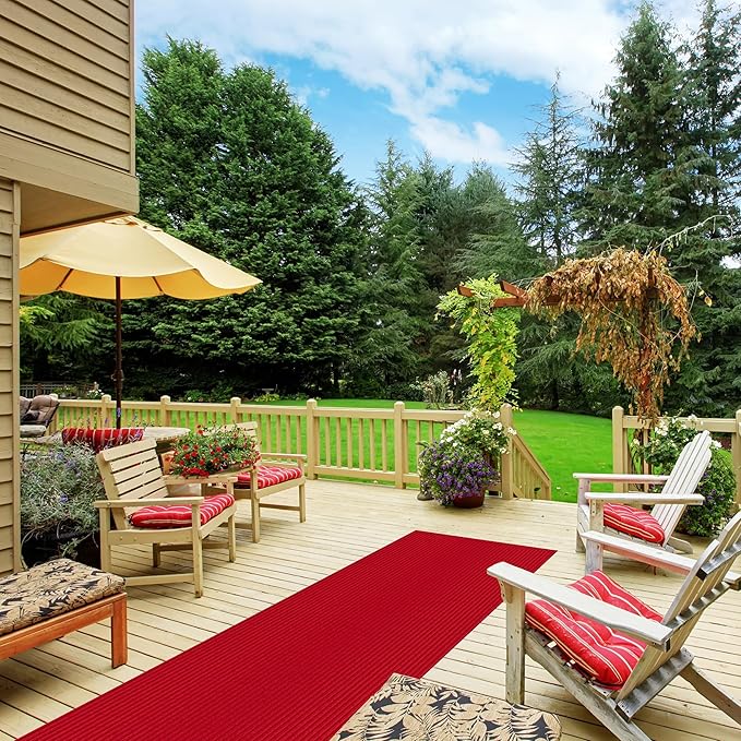 Ottomanson 2'7" x 43' Hallway Runner with Scraper Pile Extra Durable Non-Slip Rug Mat for Indoor & Outdoor Use - Ideal for Kitchen, Entryway, Patio & Garage - High-Traffic Carpet, Red