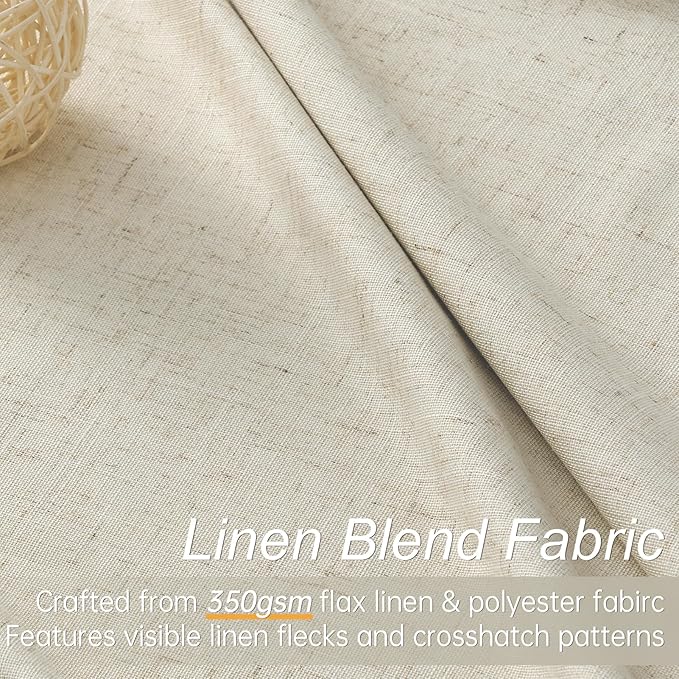 Topfinel Beige Blackout Curtains & Drapes 84 Inch Length, Cream Pinch Pleat Full Flax Linen Burlap Soundproof Curtains with Hooks Rings for Bedroom Living Room Track System 2 Panels Set, Tan