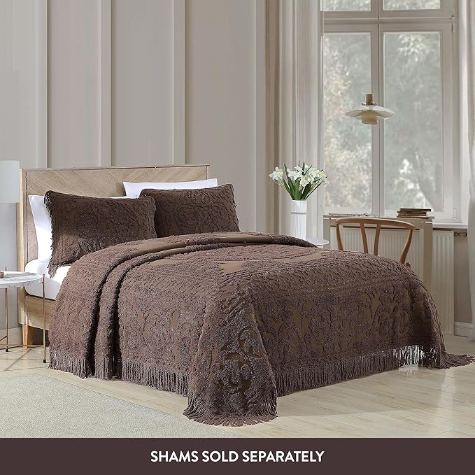 Beatrice Home Fashions Medallion Chenille Bedspread, Queen, Chocolate