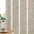 Beauoop Beige Floral Jacquard Blackout Curtains 90 Inches Long 2 Panels for Bedroom Living Room Taupe Flower Chenille Room Darkening Thermal Insulated Soundproof Grommet Window Treatments Drapes 52x90