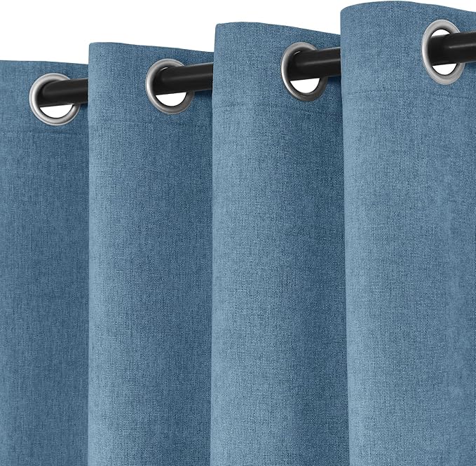 Macochico 100% Blackout Curtains Chenille Curtains for Living Room Thermal Blackout Curtains for Bedroom Hotel Banquet Classic Decor Ashtray Blue Curtains with Tieback 72" Wx96 L Grommet 1 Panel