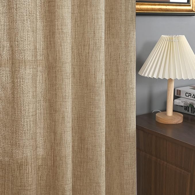 YoungsTex Burlap Linen Curtains 78 Inch Length for Living Room, Light Filtering Semi Sheer Window Drapes with Bronze Grommet Privacy for Farmhouse Bedroom, 52 x 78 Inch, 2 Panels