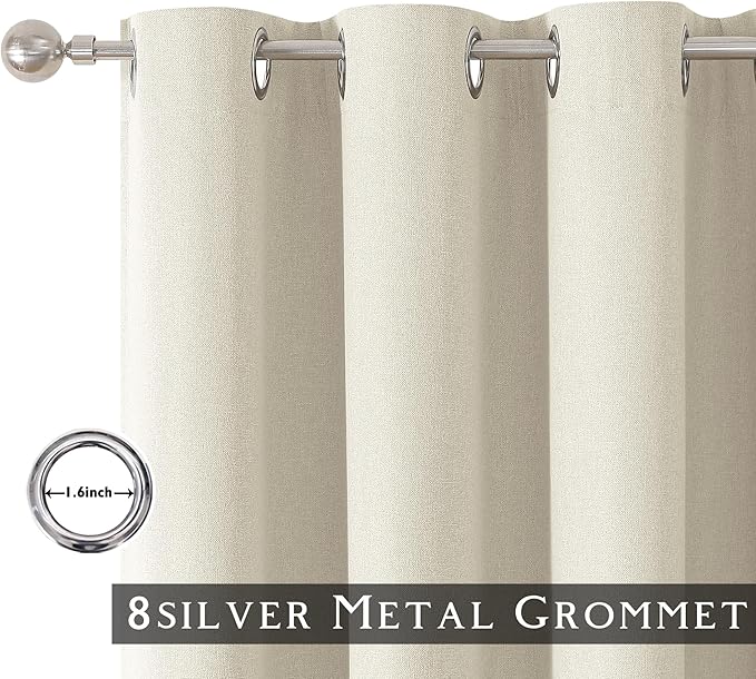 ChrisDowa 100% Blackout Birch Solid Curtains 45 Inches Long 2 Panels for Bedroom Living Room,Farmhouse Room Darkening Thermal Insulated Soundproof Grommet Top Window Treatment Drapes,52x45