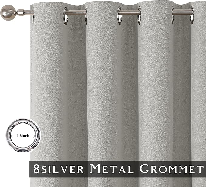 ChrisDowa 100% Blackout Light Grey Solid Curtains 63 Inches Long 2 Panels for Bedroom Living Room,Farmhouse Room Darkening Thermal Insulated Soundproof Grommet Top Window Treatment Drapes,52x63