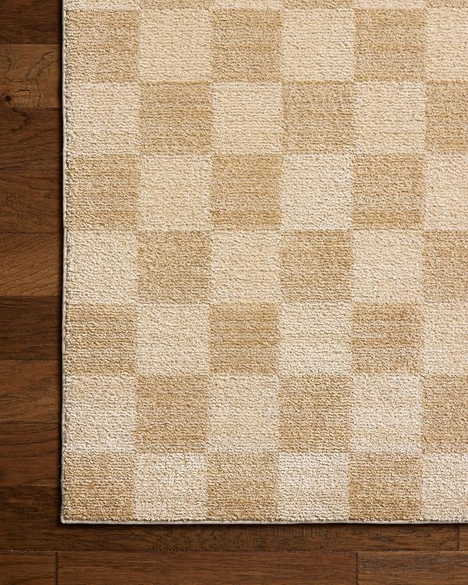 Loloi Chris Loves Julia Calvin Collection CLV-01 Wheat/Ivory 11'-6" x 15'-7" Area Rug Checkered Neutral Soft Living Room Bedroom Carpet