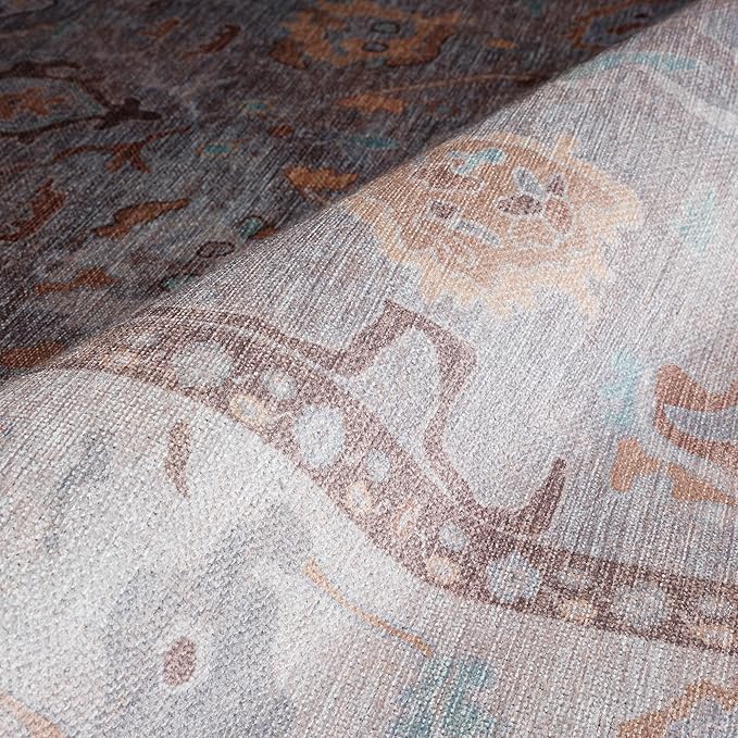 Fame Rugs Brown Modern Oushak Rug 5x7, Washable Vintage Turkish Colorful Oriental Antique Inspired Area Rugs, Luxury Living Room Bedroom (382MB, 5' x 7')